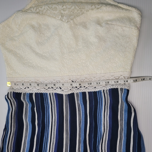 NWT I.N. Blue White Stripe Sleeveless Lace Bodice Wide Leg Jumpsuit, Sz 11 - Picture 11 of 15